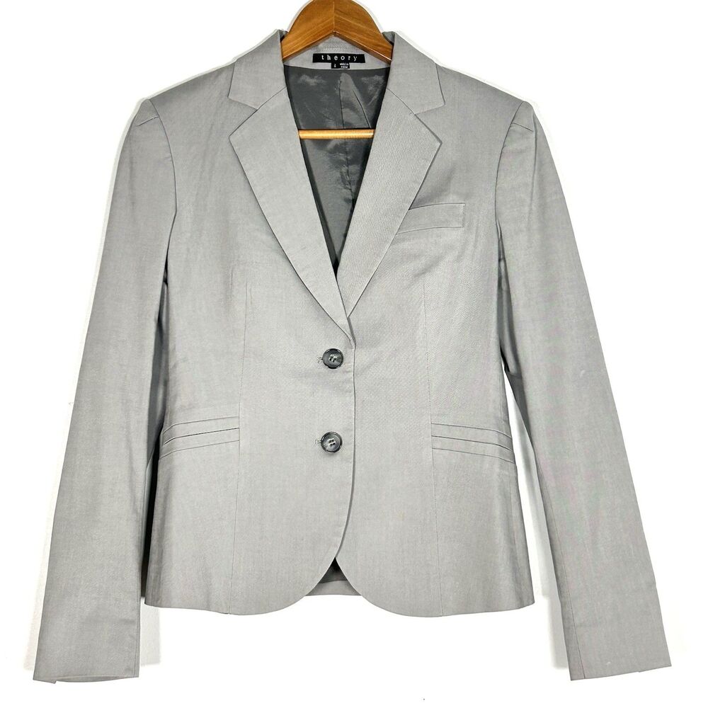 Theory Branden‎ Mandina Blazer Gray Stretch Cotton Cupro Career Jacket Size 6